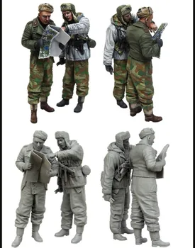 1/35 resinové Figury Kity Historie Vojenské Miniaturní Voják při Pohledu na Mapu 2 osoby Unassambled Nenatřené DIY Hračka