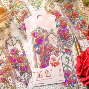 10 Listů PVC Roztomilé Záložky Vintage Rose Fialové Květy Jasné Knize Mark kawaii Školní Potřeby Čtení Knih Příslušenství Holky