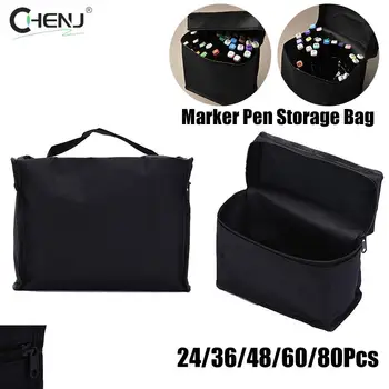 1ks Marker Pen Storage Bag Velké Kapacity Zip Černá Skládací Umění Značky Zipper Plátno Skladování Tužka Taška Držet 36/48/60/80ks