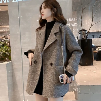 2023 nové dámské podzimní a zimní korejské verzi Britské vlněné plná barva volné halenka dámská zimní kabát