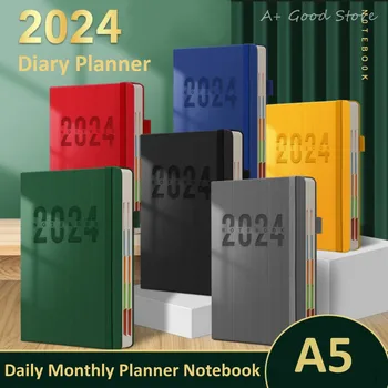 2024 Diář Notebooky Denní, Týdenní, Měsíční Notebook A5, Pu Kůže Kryt Agenda Plánovač Deník Journal Školy S Kancelářskými