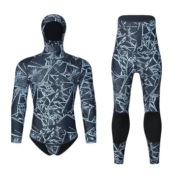2024 Nový 3MM Neoprenové Plavky Split Plavání Dospělých Maskovací Dlouhý Rukáv Teplé Potápění s Kapucí Top Podvodní Lov Surf Suit