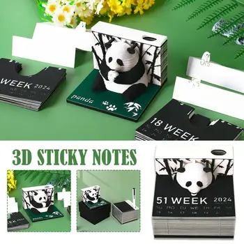 2024 Týdenní Kalendář Obří Panda 3D Papírové Sochy na Vědomí, 3D Model, Poznámky Pad Tří-dimenzionální Lepkavé 3D Lepkavé Panda Poznámka N1V5