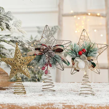3D Duté Domova Vánoční Doplňky, Pět-špičaté Hvězdy Žehlička Umělá Rostlina Golden Pěny Lano Vánoční Strom Top