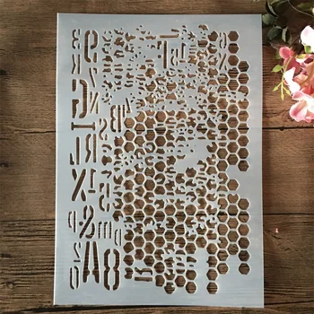 A4 29cm Včelí Úl Hexagon Dopisy DIY Vrstvení Šablony Malování Zápisníku Zbarvení Ražba Album Dekorační Šablona