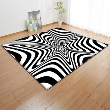 Abstraktní černé a bílé techniky velký koberec obývací pokoj podlahová rohož oblast koberce pro domácí ložnice, dětský pokoj, salon, kuchyně tapete