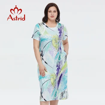 Astrid Dámské Letní Šaty 2023 pro Ženy Ležérní Elegantní Šaty Oversize Office Art Print Dlouhé Šifónové Šaty Krátké rukávy
