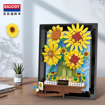BALODY 3D slunečnicový rámeček obrázku stavební bloky nesmrtelná květina model novinka hračka, módní sestavy holka je Den svatého Valentýna dárek