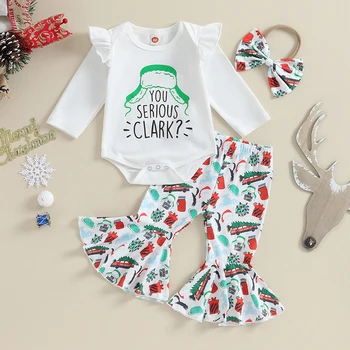 BeQeuewll Baby Girls Vánoční Oblečení Prohrábnout Dlouhý Rukáv Romper s Kalhoty Čelenka Set Novorozence Oblečení Na 0-12 Měsíců