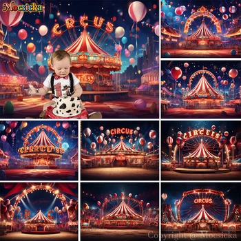 Circus Theme Studio Pozadí, Banner, Prázdniny, Karneval Noc Červený Stan Balón Pozadí Děti Narozeniny Foto Dort Smash Focení