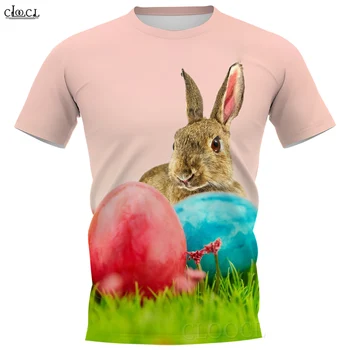 CLOOCL Pánské Letní tričko Krásné Vejce a Králík Tištěné Svetr Polyester Košile Krátký Rukáv Velikonoční Oblečení Topy Tee