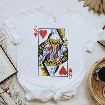 Dámské Queen of Hearts Graphic Tee Tričko Vintage Feministické Hrací Karty, Dárky, dlouhé rukávy