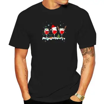 Dámské Tři Sklenice Na Víno Santa Hat Vánoční Vtipné Víno-Milenec Xmas O-Neck T-Shirt