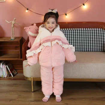 Dětský Domov Oblek Set Dívčí Podzimní/Zimní korejské Edition Zahuštěný Dítě Korálové Fleece Dva Kus Set oblečení na Spaní