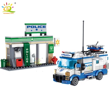 HUIQIBAO 463Pcs Města Místní Policie Truck Model Stavebních Bloků Sady Auto Speciální Síly Postavy Cihly Vzdělávací Hračky pro Děti