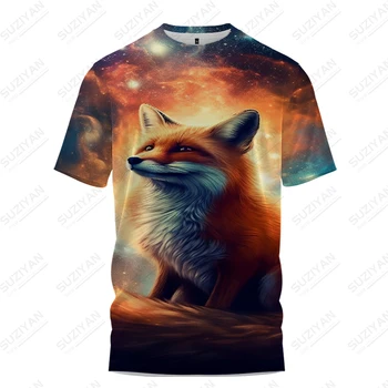 Letní Loose Volný čas tričko Osobnosti Zajímavé Fox 3D Tisk T -shirt Pánské Velké velikosti Street Krátký Rukáv T -shirt