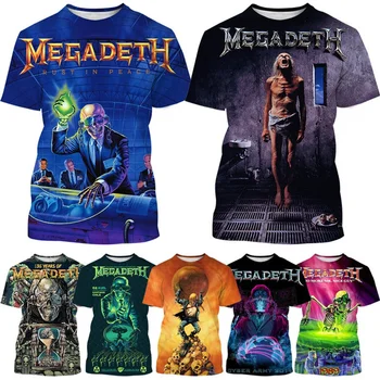 Letní Móda Punk Legrační Krátký Rukáv Topy 3D Tištěné Módní Megadeth Rocková Kapela Ležérní Pánské T-shirt