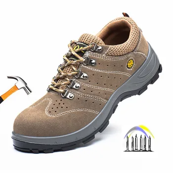 ležérní semiš, pracovní obuv pro muže, pracovní manžel tenisky anti-stab Pracovní boty s ocelovou špičkou, protiskluzová, lehká bezpečnostní obuv