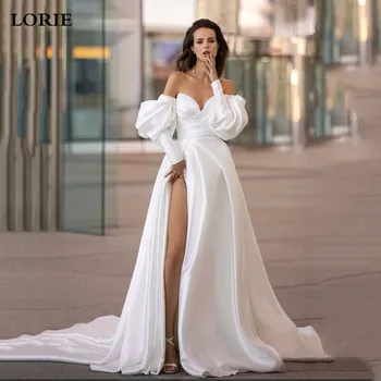 LORIE Linka Saténové Boho Svatební Šaty Dlouhý Rukáv Svatební Šaty Sexy Boční Split Muslimské Saúdské Arábie Svatební Party Šaty 2023