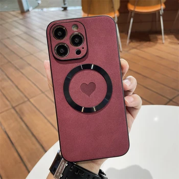 Luxusní Roztomilý Srdce Kůže, Zvýšenou magnetickou přitažlivost Telefon Pouzdro Pro IPhone 11 12 13 14 Pro Max 14 Víno červené Měkké Silikonové Krytí