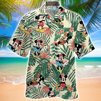 Mickey Tropické Květinové Havajské Košile Pánské Dámské Letní Tlačítko Nahoru Košile S Krátkým Rukávem Disney Minnie Mouse Pláže Havajské Košile