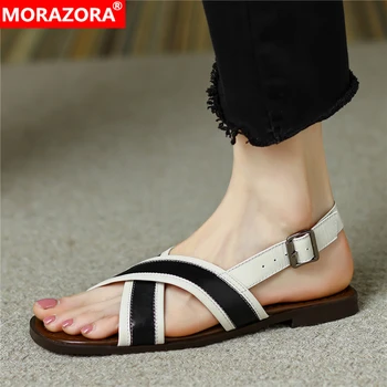 MORAZORA Plus Velikost 32-43 Nové Originální Kožené Sandály Ženy Boty Spony Ploché Sandály, Letní Dámské Boty Módní Obuv