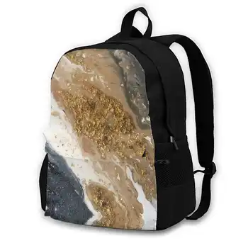 Mramorová Cestovní Notebook Bagpack, Módní Tašky, Zlato, Mramor Textura Gold Leaf Nalévání Černá Žula Crystal