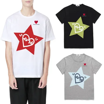 Muži, Ženy, T-košile Bavlna Srdce Dopis Výšivky Pentagram Dopis Tisk O-neck Krátký Rukáv Rovnou Letní Casual T-shirt