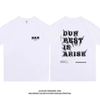Módní Americké rozmazané dopis tištěné krátký rukáv T shirt letní muže a ženy ulici Y2K osobní bavlněné tričko top