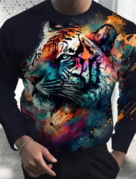 Módní Pánské tričko Tee 3d Tisk Zvířat Dlouhý Rukáv Denní Víkend Basic O-Neck Podzim Oblečení Pánské Dlouhý rukáv Streetwear