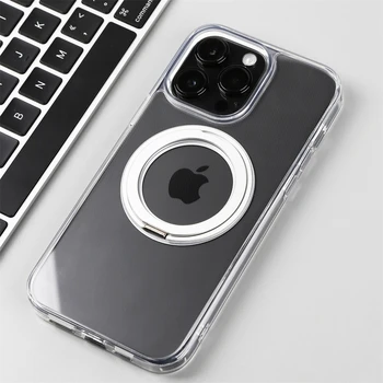 Otočný Magnetický Držák Transparentní Pouzdro Pro iPhone 15 14 13 Pro Max, Pro Magsafe Bezdrátová Nabíječka Nárazuvzdorný Kryt Nárazníku