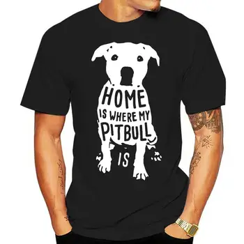 Pánské Příležitostné Tisk 100% Bavlna T-Shirt Populární Domov Je tam, Kde Můj Pitbull Je Citát, Vánoční, Vánoční Muži Bavlna Krátký Rukáv T-shirt