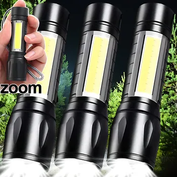 Přenosný Mini LED Svítilna 3 Režimy USB Dobíjecí Zoom Pochodeň Světla, Vysoký Výkon Vodotěsné Venkovní Táboření, COB, Lampa, Lucerna