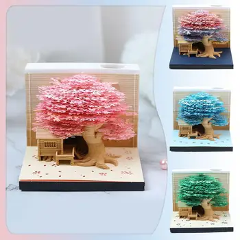 Romantic Treehouse 3D Memo Pad Papír Řezbářské Umění Poznámkový blok S LED Světla bytové Dekorace Ozdoby Sticky Notes 2024 Kalendář