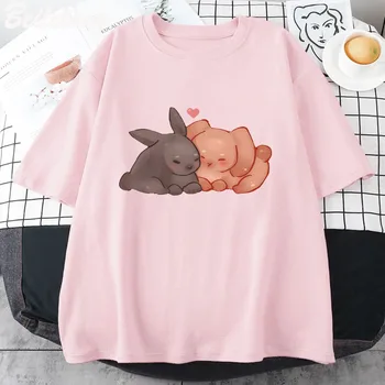 Roztomilý Kawaii Bunny Králík Mrkev T-shirt 100% Bavlna Karikatura Tištěné Ženy Shirt Girls Létě Příjemné Měkké Casual korejský Styl