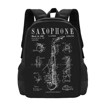 Saxofon Vintage Patentu Výkresu Tisk Školní Taška Velká Kapacita Batohu Notebook Saxofonista Jazzový Hudebník, Hudebníci