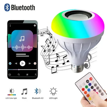 Smart 12W Led Rgb Bluetooth Sound Box Hudební Světelný Box Audio Stmívatelné Žárovka E27 Lampa s Dálkovým Controllor