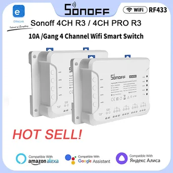 Sonoff 4CH R3/4CH PRO R3 Wi-fi Smart Switch Modul 4 Gang 433MHZ RF Dálkové Světla Switch 4 Zařízení Pracuje S Alexa