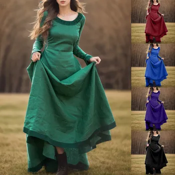 Stitch Ženy Šaty Vintage Dlouhý Rukáv Bavlněné Prádlo Ženy Soud Šaty Plus Velikost Dlouhé Gotické Středověké Šaty Elegantní Party Róby