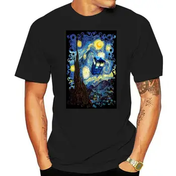Umění Akvarel Design Tisk Trička Van Gogh Starry Night, Tardis Muži camisa Vánoční Tričko Nejlepší Dárek, Čistá Bavlna, Módní Trička