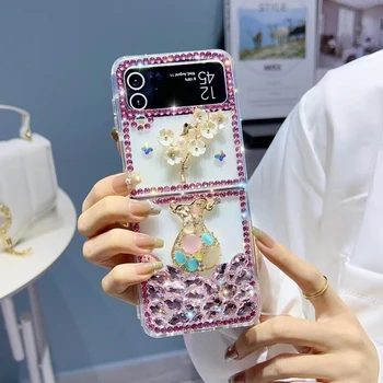 Unikátní Luxusní Pearl Diamond Květina Váza Telefon Pouzdro Pro Samsung Galaxy Z Flip 2 4 3 5G F7110 F7070