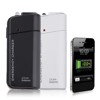 Univerzální Přenosný USB Nouzové 2 AA Baterie Extender Nabíječka Power Bank Napájení Box Pro Mobilní Telefon iPhone MP3 MP4 Černá Bílá