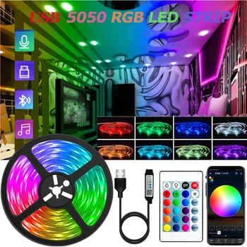 USB LED Strip Světla RGB 5050 Bluetooth App Control Lampa LED Pásky Flexibilní Led Světla Pro Pokoj Dekor TV Podsvícení Diodové Pásky