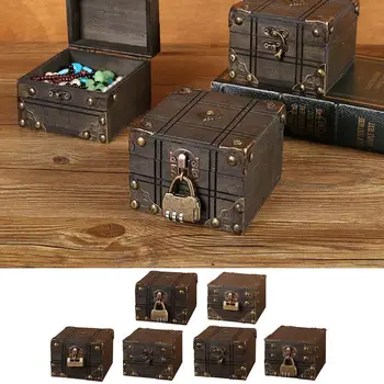Vintage Poklad Box Retro Malý Úložný Box Se Zámkem Dřevěné Šperky Poklad Box Desktop Organizátor Pro Domácí Keepsake Box