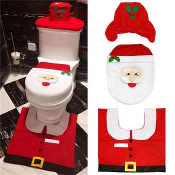 Vánoční Dekorativní Toaleta Kryt Sada Kreativní Santa Claus Koupelna Mat Vánoční Dodávky pro Domácí Nový Rok, Vánoce, Dárek, Dekorace