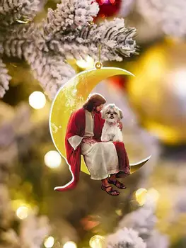 Vánoční Měsíc Ozdoby Ježíš Ornamentem Ježíš Sedící Na Měsíci S Pes Vánoční Strom Dekorace Pro Vánoční