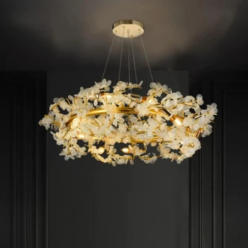 Zlatý křišťálový lustr Luxusní Obývací Pokoj osvětlení Kolem ostrova větev, dekorativní světla, lze přizpůsobit