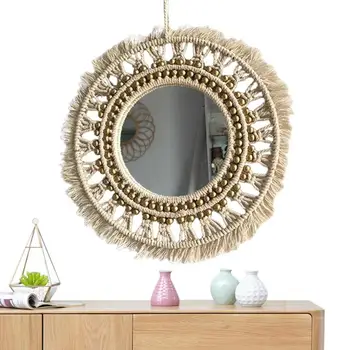 Závěsný Kruh Zrcadlo Makramé Zrcadlová Stěna Dekor Nástěnné Kruh Zrcadlo Boho Pokoj Dekor Na Stěnu Koupelny Make-Up Kosmetickým Zrcadlem