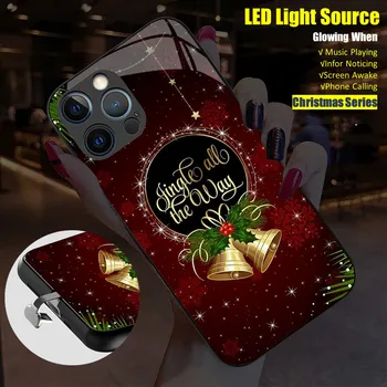 Štědrý Den Dárek LED Světlo Zářící Světelný Tvrzeného Skla Telefon Pouzdro pro iPhone 11 12 13 14 15 X Xs Xr Mini Pro Max Plus