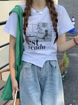 Ženy, T-košile, Letní Krátký Rukáv T Tričko Graphic Tee Tops korejský Styl Tričko Femme Y2k Oblečení 2023